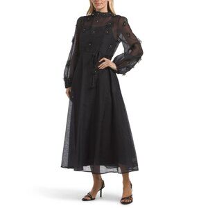 NANCY YANG Black Lace Midi Dress